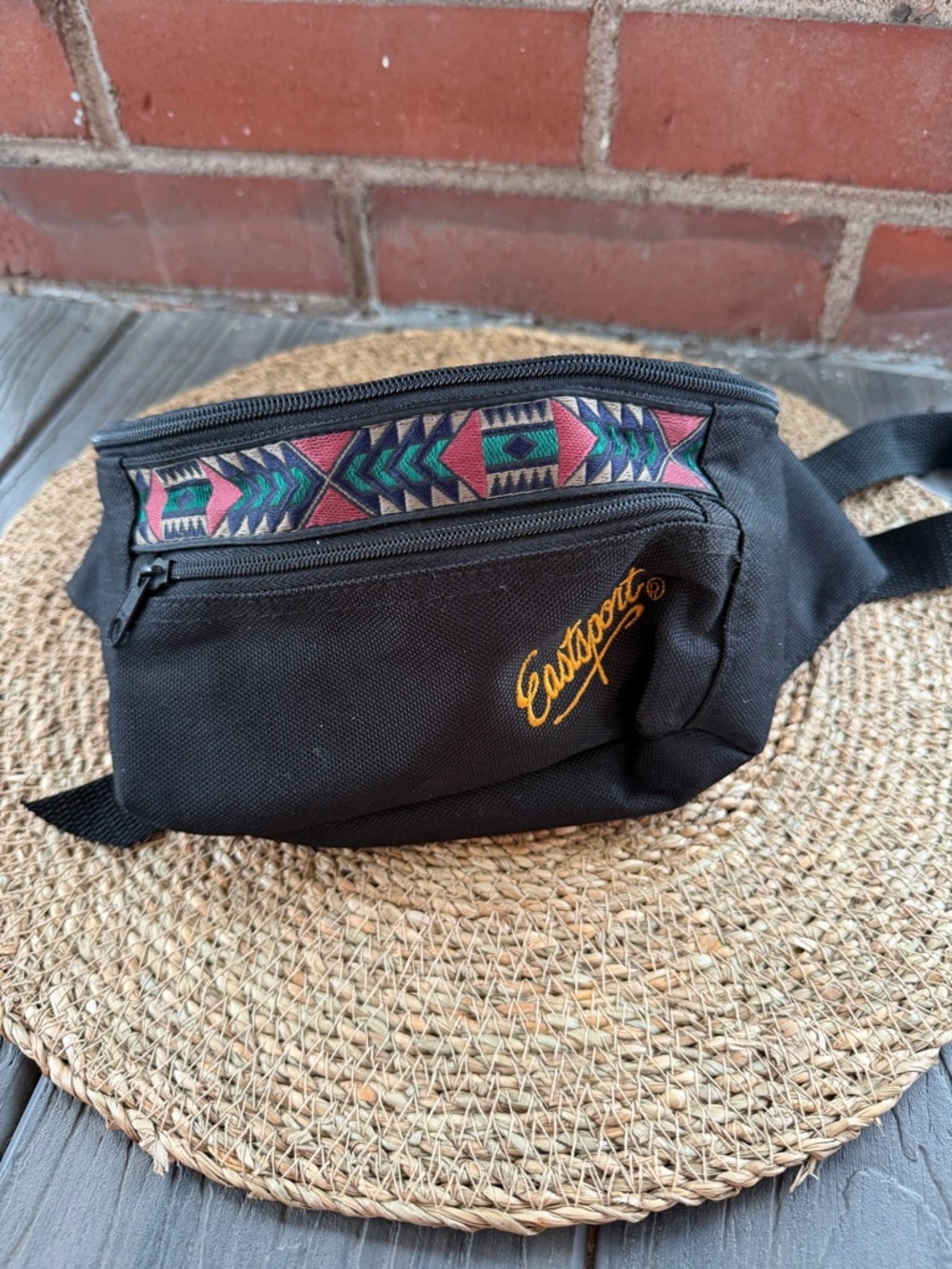 Vintage 90s Eastsport Aztec Tribal Fanny Pack - Black, Streetwear, Boho